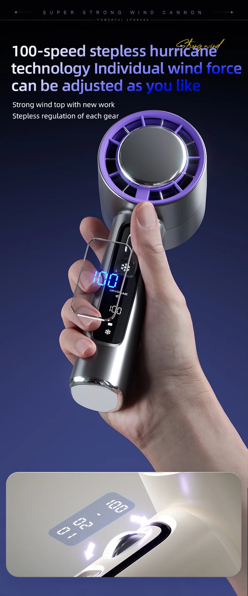 2024 New Semiconductor Refrigeration High-speed Handheld Electric Fan 4000mAh USB Portable Rechargeable Outdoor Small Fan