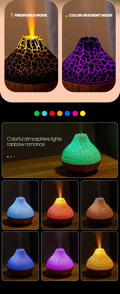 Volcano Air Humidifier 300ml Desktop USB Water Mist Diffuser Purifier Air Freshener Nebulizer with Colorful Ambient Night Light