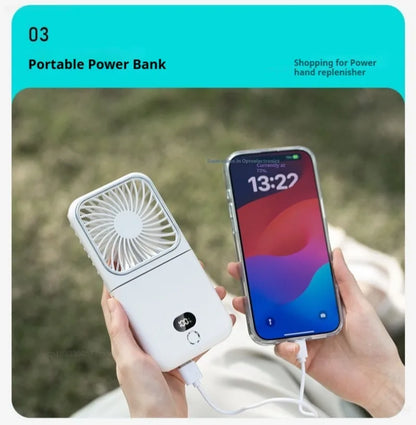 Portable Folding Electric Fan 3-in-1 Mini Handheld Cooling Fan Handheld with Power Bank Makeup Mirror Student Small Fan Outdoor