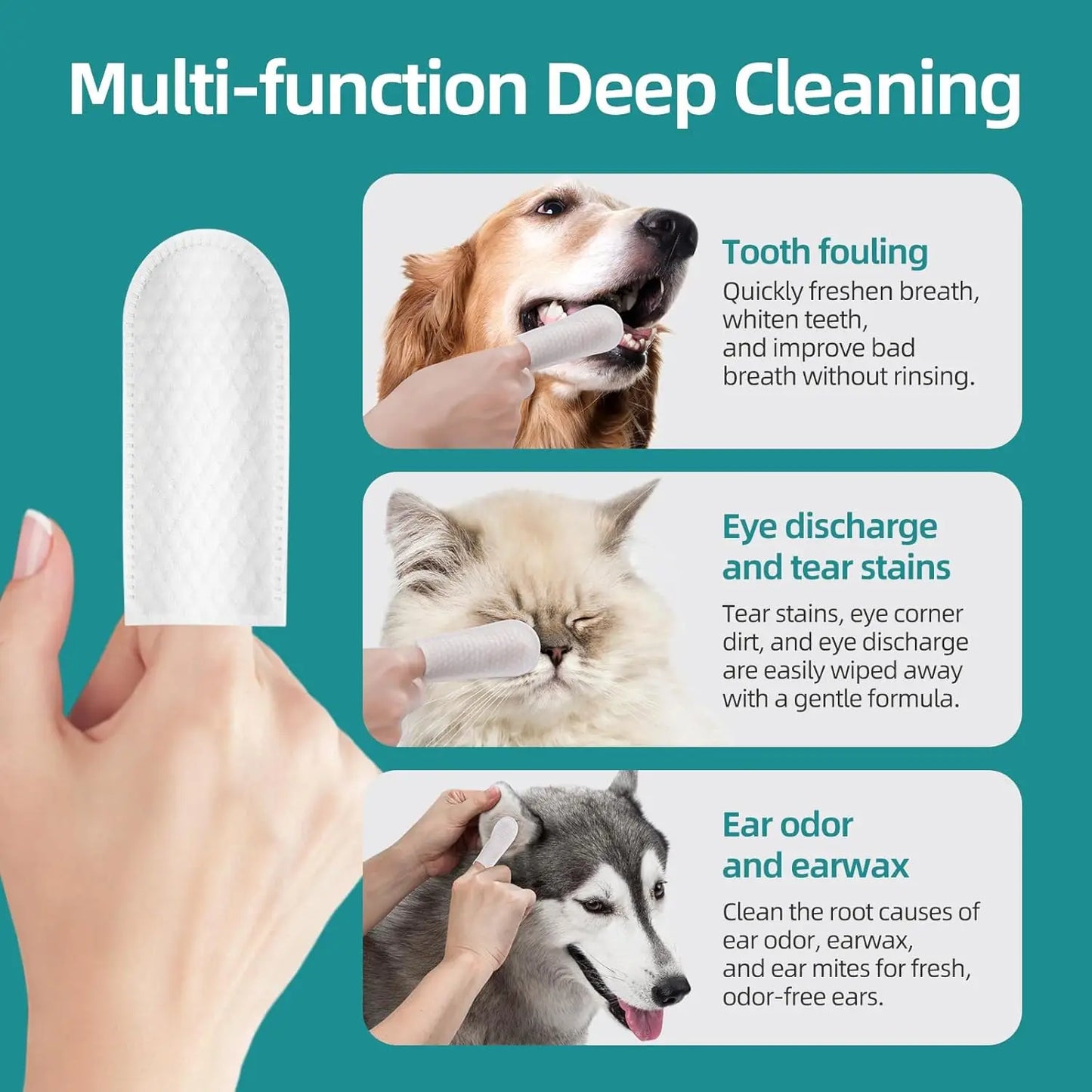 Dogs & CatsTeeth Cleaning Wipes, Pet Dental Finger Wipes for  Disposable Gentle Teeth Cleaning Pads Tooth Bad Breath Remove Plaque