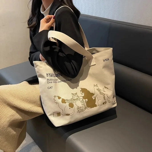Women's Lady Canvas Tote Bag Fashionable Spacious Durable Shoulder Bag with Zipper Closure and Classic Design Perfect for Work
