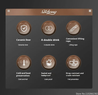 410ml Ceramic Liner Thermos Coffee Cup Double Wall Stainless Steel Vacuum Insulated Thermos For Coffee Thermal Mug Tumbler Gift