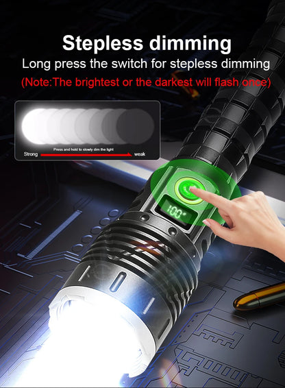 Most Powerful High Power Led flashlight 1000000LM XHP360 Rechargeable Led Flashlight Zoom Outdoor Tactical Lantern Hunting Torch