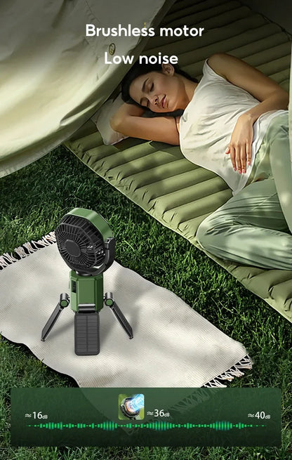 Eary Camping Solar Fan With 6000mAh Battery Powered Tent Camp Fan With Light 4 Speed Wind Adjustable Air Cooling Fan For Outdoor