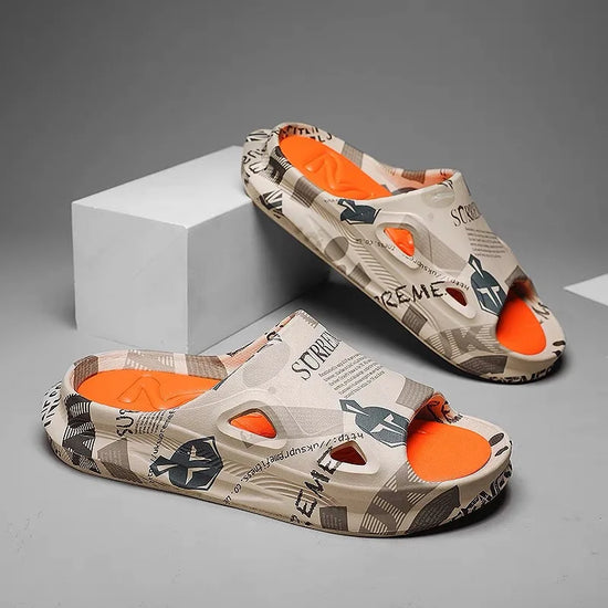 2026 New Fashion Men Slippers Print Men Slides Male Summer Shoes Thick Sole Comfortable Home Outdoor Stylish Massage Shoes Hot Sale