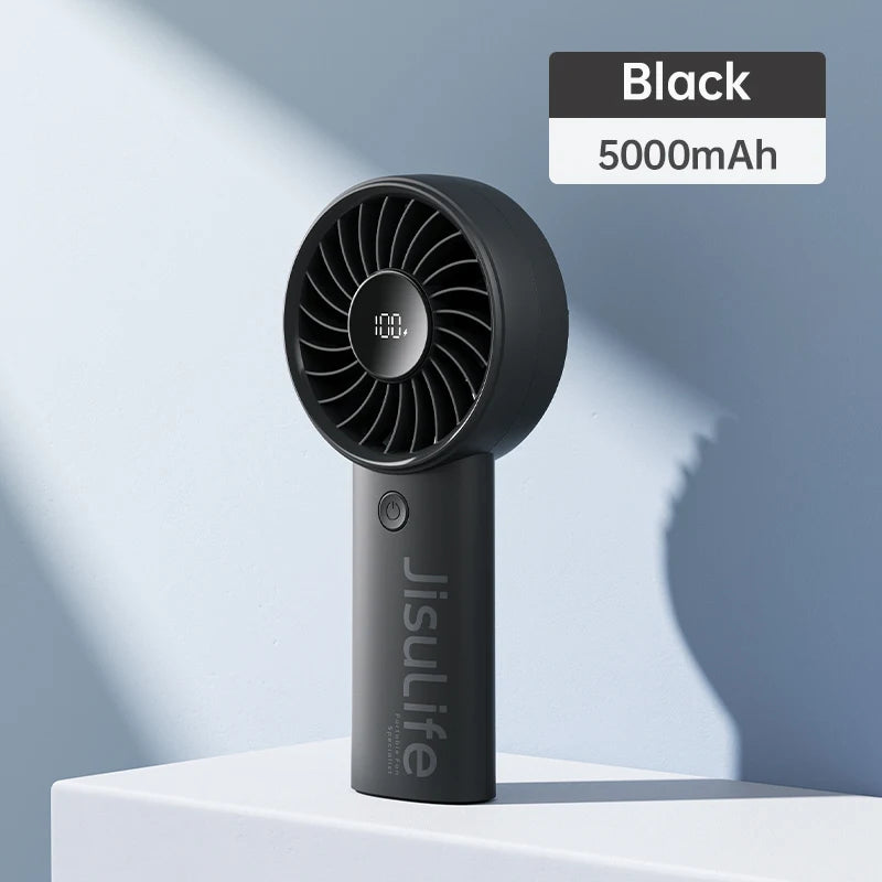JISULIFE Handheld Fan,5 Levels of Strong Wind,Safety Lock,5000mAh Battery,LED Display,USB Rechargeable,Summer Personal Fan