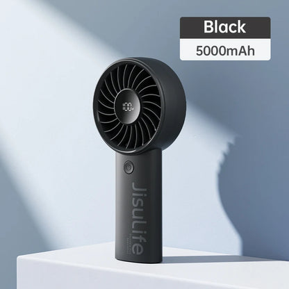 JISULIFE Handheld Fan,5 Levels of Strong Wind,Safety Lock,5000mAh Battery,LED Display,USB Rechargeable,Summer Personal Fan