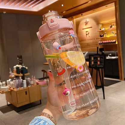 2L Sports Water Bottle with Straw Portable Large Capacity Water bottles Fitness Bike Cup Summer Cold Water Jug with Time Marker