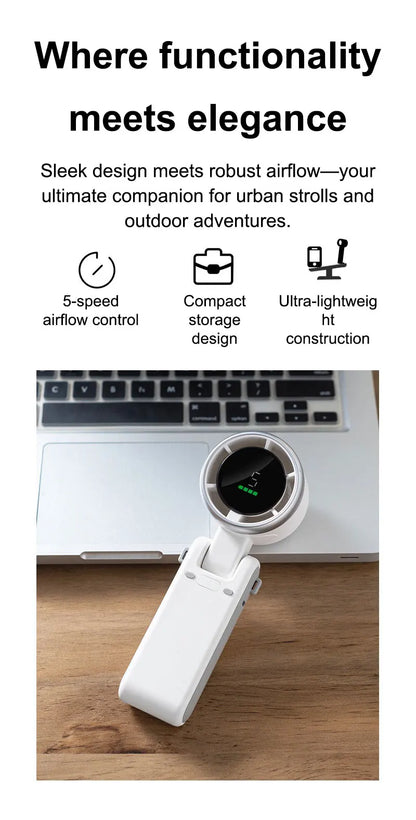 Handheld Mini Fan Small Pocket Electric Adjustable Turbo Low Noise Outdoor Office Camping Fan Rechargeable 5 Speed  Air Cooler