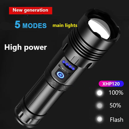 ZK30 Super XHP120 Powerful Led Flashlight XHP90 High Power Torch light Rechargeable Tactical flashlight 18650 Usb Camping Lamp