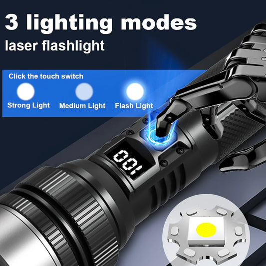 Super Bright LED Portable Flashlight USB Rechargeable Torch with Built-in Battery High Lumen Outdoor Waterproof Camping Lantern