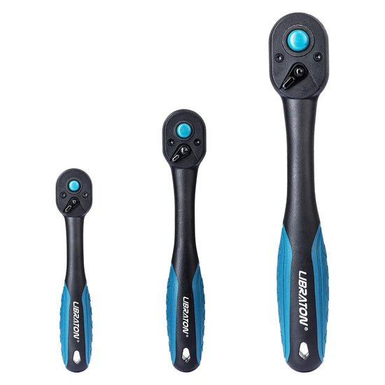 Libraton Ratchet Set, 1/4" 3/8" 1/2" Ratchet Handle 3-Pack, Ratchet Set with Comfort Grip for Home Maintenance and Car Repair
