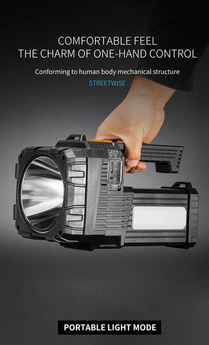 High Power Hand Lamp Solar Energy USB Rechargeable LED Flashlight Outdoor Camping Floodlight Emergency Power Torch Warning Light