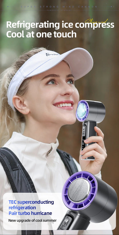 2024 New Semiconductor Refrigeration High-speed Handheld Electric Fan 4000mAh USB Portable Rechargeable Outdoor Small Fan