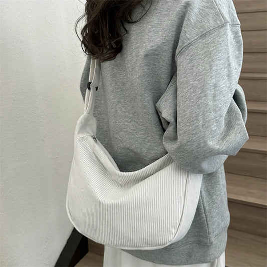 Corduroy Shoulder Bag Minimalist Crossbody Bag Women's Handbags Fashion Fabric Underarm Bag Solid Color Zipper Female Handbag