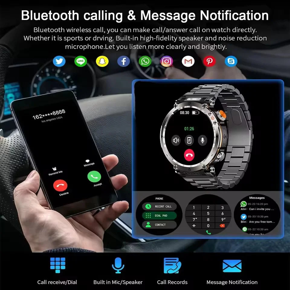 Smart Watch HT30 Bluetooth Call Men Outdoor Sports Fitness Compass Heart Rate Health Monitoring 600mAh Large Battery Smartwatch
