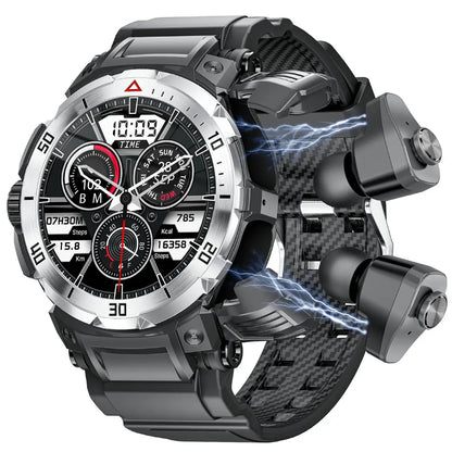 New 3 in 1 Smart Watch for Men With TWS Headset Rugged Military Bluetooth Call Fitness Tracker IP67 Waterproof  for Android iOS