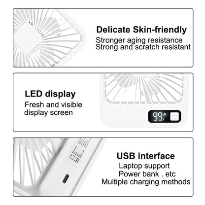 Desktop Fan Portable Fan Rechargeable  5-Speed Adjustment 180° Rotating Foldable Fan With Battery Digital Display Noise-Free Fan