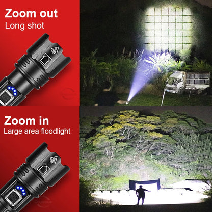 Most Powerful High Power Led flashlight 1000000LM XHP360 Rechargeable Led Flashlight Zoom Outdoor Tactical Lantern Hunting Torch