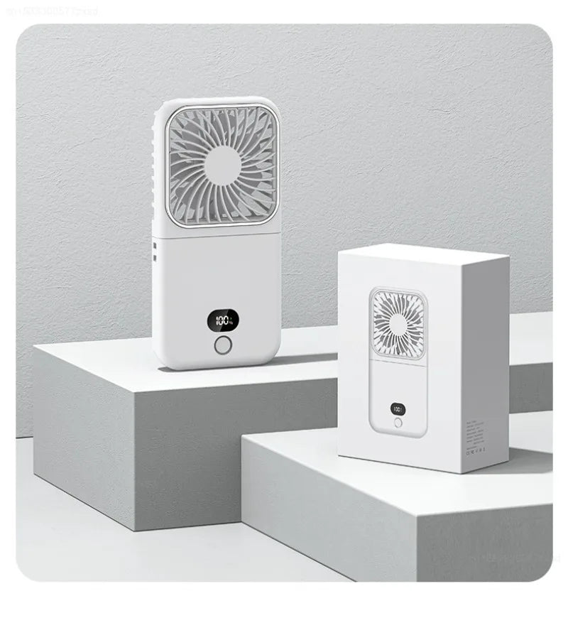 Portable Folding Electric Fan 3-in-1 Mini Handheld Cooling Fan Handheld with Power Bank Makeup Mirror Student Small Fan Outdoor
