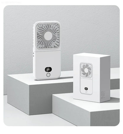 Portable Folding Electric Fan 3-in-1 Mini Handheld Cooling Fan Handheld with Power Bank Makeup Mirror Student Small Fan Outdoor