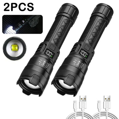High Strong Power Led Flashlights 300000LM Tactical Torch with Display Light USB Charging Camping Fishing Defense Zoom Lantern