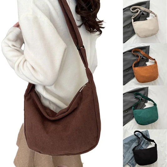 Corduroy Shoulder Bag Minimalist Crossbody Bag Women's Handbags Fashion Fabric Underarm Bag Solid Color Zipper Female Handbag