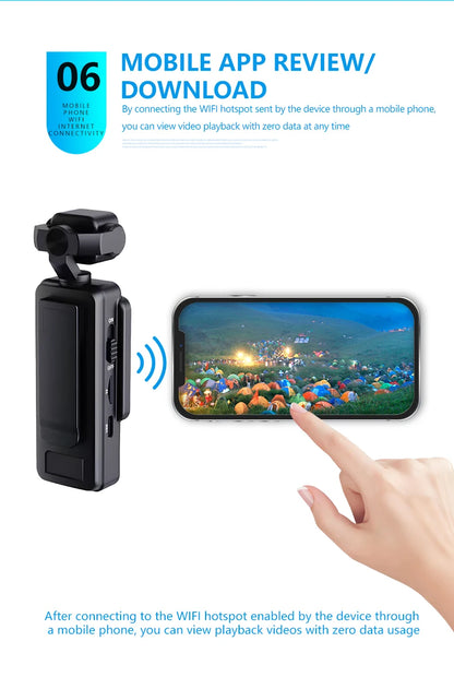 1080P Handheld Sports Pocket Camera HD Display 180° Rotatable WiFi Wireless Video Recorder Built-in Fill Light Motion Camera