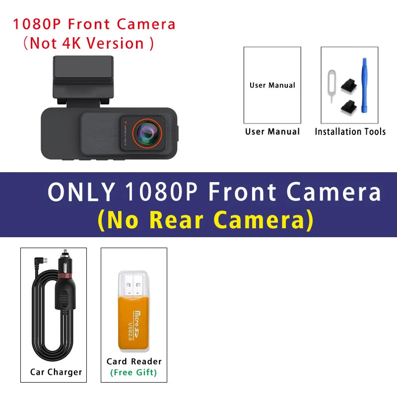 4K Dash Cam WIFI GPS Car DVR 2.5K Rear Camera Video Drive Recorder Dashcam Register Mini Black Box 24H Monitoring Night Vision