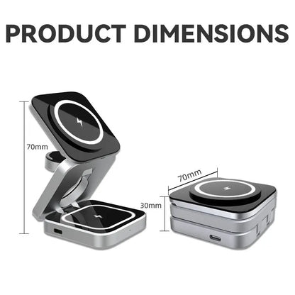 Magnetic Wireless Charging Station Foldable 3-in-1  for iPhone 12~15 Series AirPods  iWatch Portable Travel Charger
