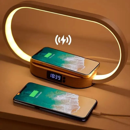 Multi-Function Wireless Charger Pad Stand Clock LED Desk Lamp Night