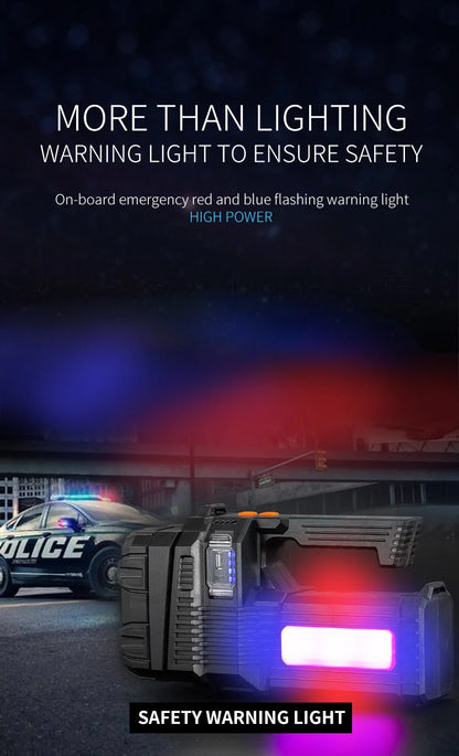 High Power Hand Lamp Solar Energy USB Rechargeable LED Flashlight Outdoor Camping Floodlight Emergency Power Torch Warning Light