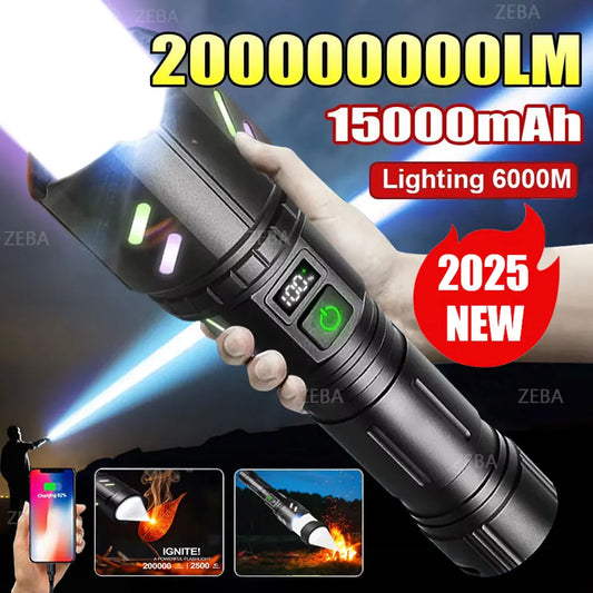 2025 Ultra Powerful Windproof Fire Starting Flashlight Rechargeable High Power Torch Focused Light Source Can Light A Flame Lantern