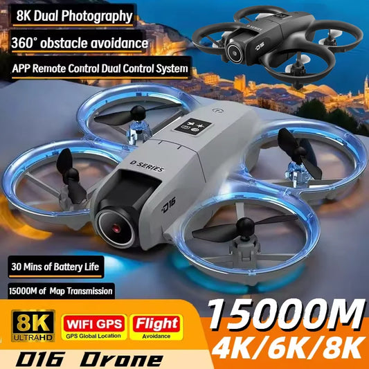 2025 NEW D16 Mini Drone with 180° Electric Adjustable 8K HD Camera WiFi Light Flow Drone Pocket Obstacle Avoidance Rc Quadcopter