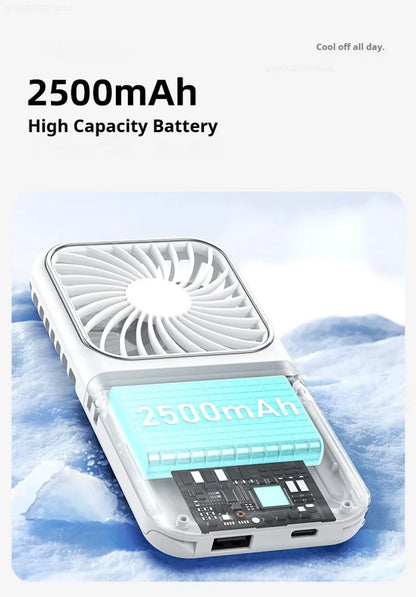 Portable Folding Electric Fan 3-in-1 Mini Handheld Cooling Fan Handheld with Power Bank Makeup Mirror Student Small Fan Outdoor