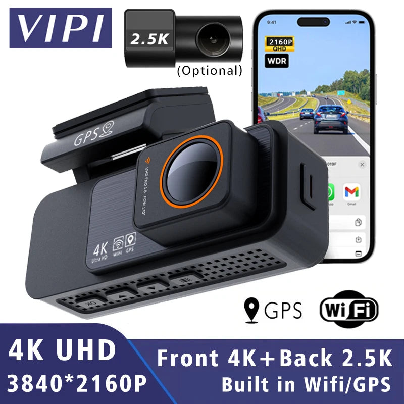 4K Dash Cam WIFI GPS Car DVR 2.5K Rear Camera Video Drive Recorder Dashcam Register Mini Black Box 24H Monitoring Night Vision