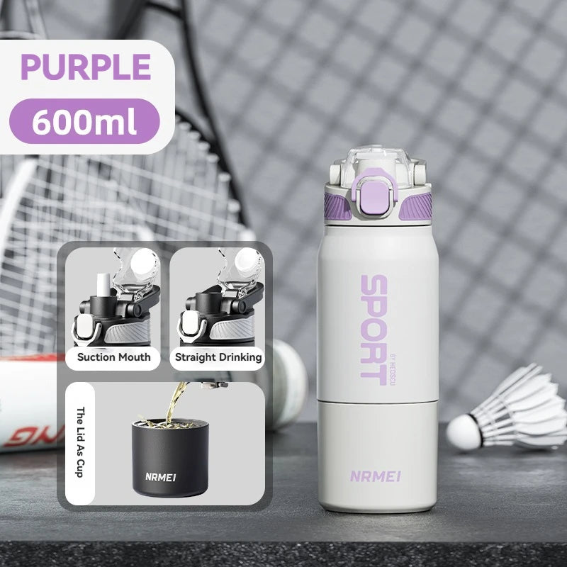 Insulated Water Bottle Thermal Stainless Steel Leak-proof Vacuum Flask Rope with Cup Portable Hiking Cycling