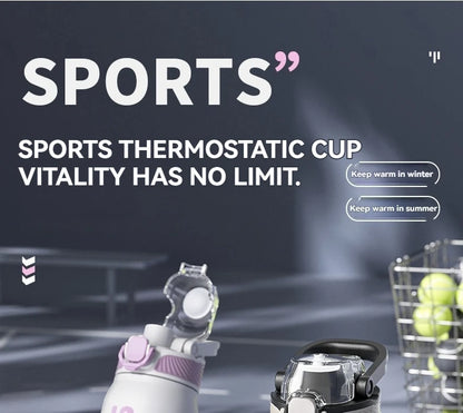 Insulated Water Bottle Thermal Stainless Steel Leak-proof Vacuum Flask Rope with Cup Portable Hiking Cycling
