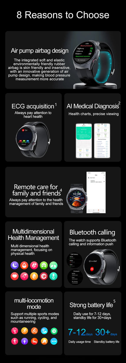Airbag Smart Watch  2025 New Health watch men Air pump True Accurately Blood Pressure watches Uric Acid Blood Lipids