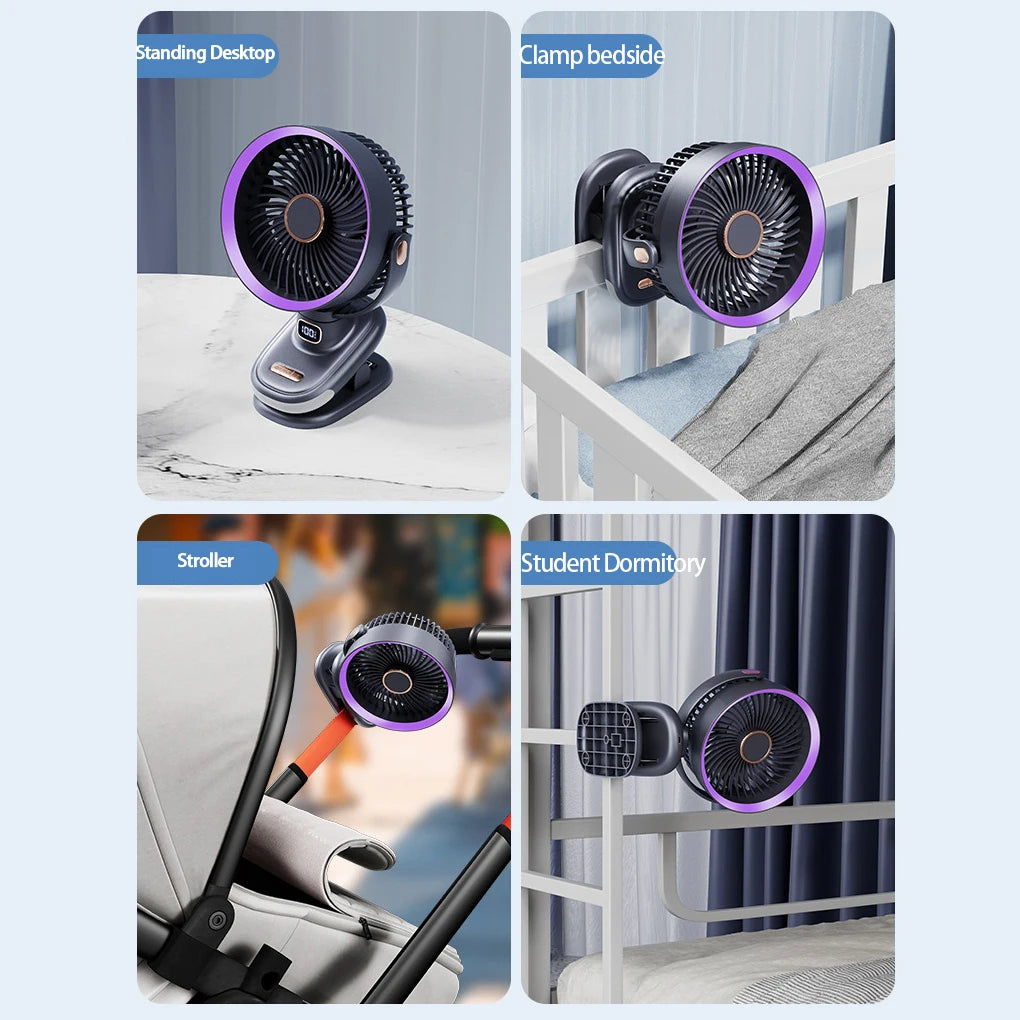 Mini Clip Fan Mute 10000mAh Rechargeable Mini Desk Fan  Adjustable Clip-on Fan Table Wireless Fan for Home Room