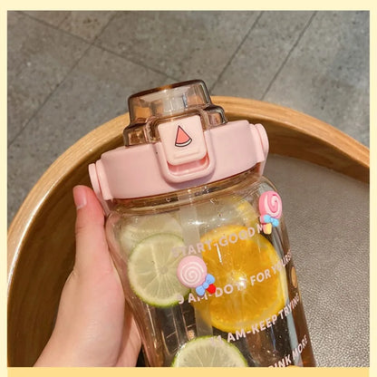 2L Sports Water Bottle with Straw Portable Large Capacity Water bottles Fitness Bike Cup Summer Cold Water Jug with Time Marker