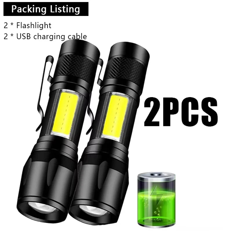 High Strong Power LED Flashlight Built-in Battery Type-C Rechargeable with Pen Clip Torch Outdoor Camping Emergency Lantern