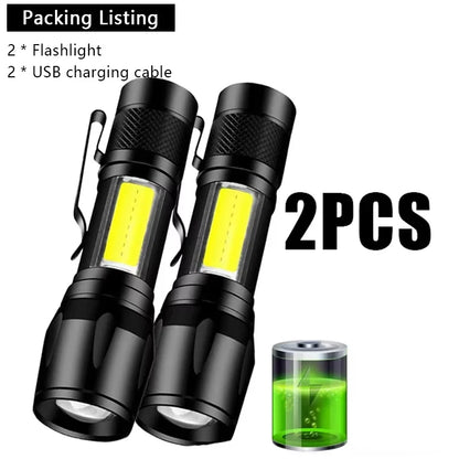 High Strong Power LED Flashlight Built-in Battery Type-C Rechargeable with Pen Clip Torch Outdoor Camping Emergency Lantern