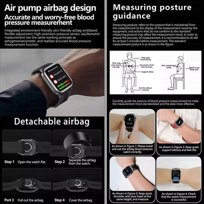 2025 New High-end Air Pump Lipid Smart Watch Men ECG+PPG Precise Blood Pressure Heart Rate BT Call NFC  Health Watches