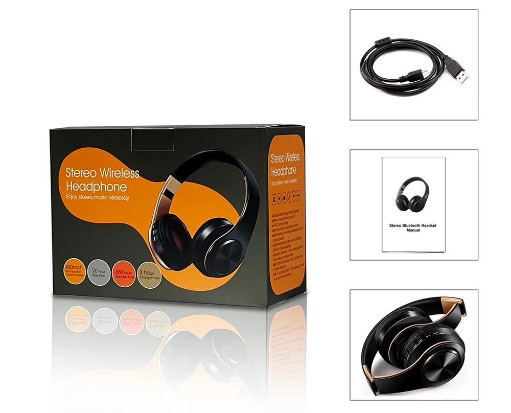2025 New Bluetooth Wireless Stereo Headphones Earphone Headset with FM TF Card Slot And Built-in MIC for MP3 PC iPod Cell Phone