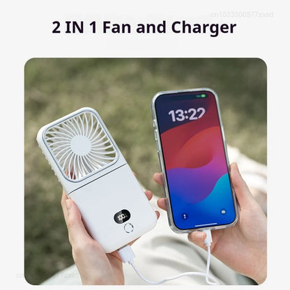 Portable Folding Electric Fan 3-in-1 Mini Handheld Cooling Fan Handheld with Power Bank Makeup Mirror Student Small Fan Outdoor