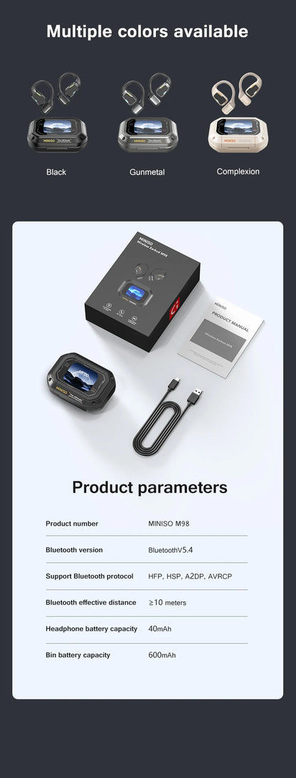 MINISO M98 True Wireless Open Ear Earbuds Bluetooth 5.4ears,13mm Dynamic Driver OWS Ears heads Gaming Headset Super Long Endure