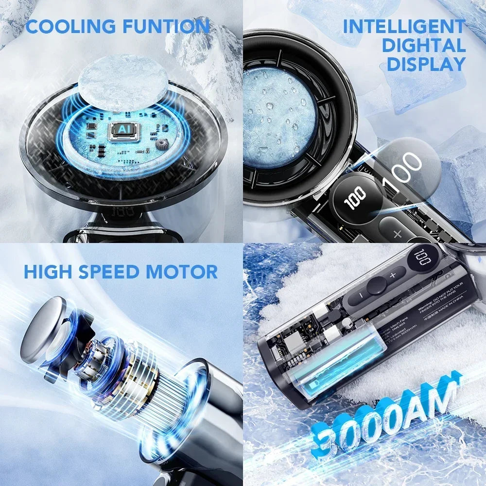 2025 Portable Handheld Fan - 100-Speed Turbo Cooling, 3000mAh Rechargeable, High Wind Outdoor Mini Fan with Adjustable Airflow