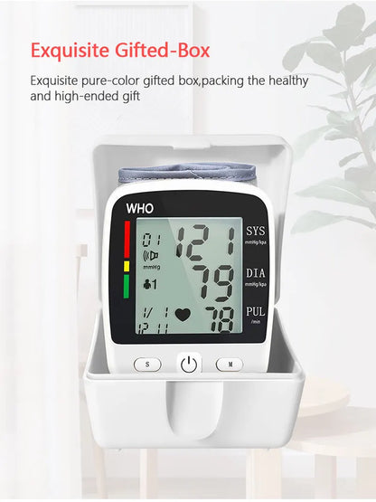 Rechargeable Digital Blood Pressure Monitor Wrist Electronic Sphygmomanometer  Tensiometer With LCD Display, 2 x 99 Memory