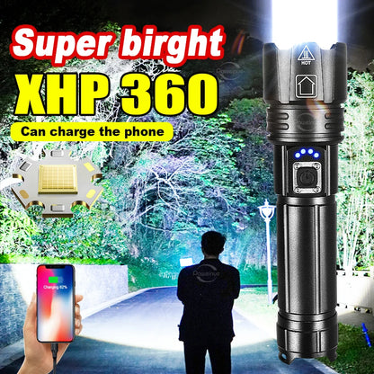 Most Powerful High Power Led flashlight 1000000LM XHP360 Rechargeable Led Flashlight Zoom Outdoor Tactical Lantern Hunting Torch
